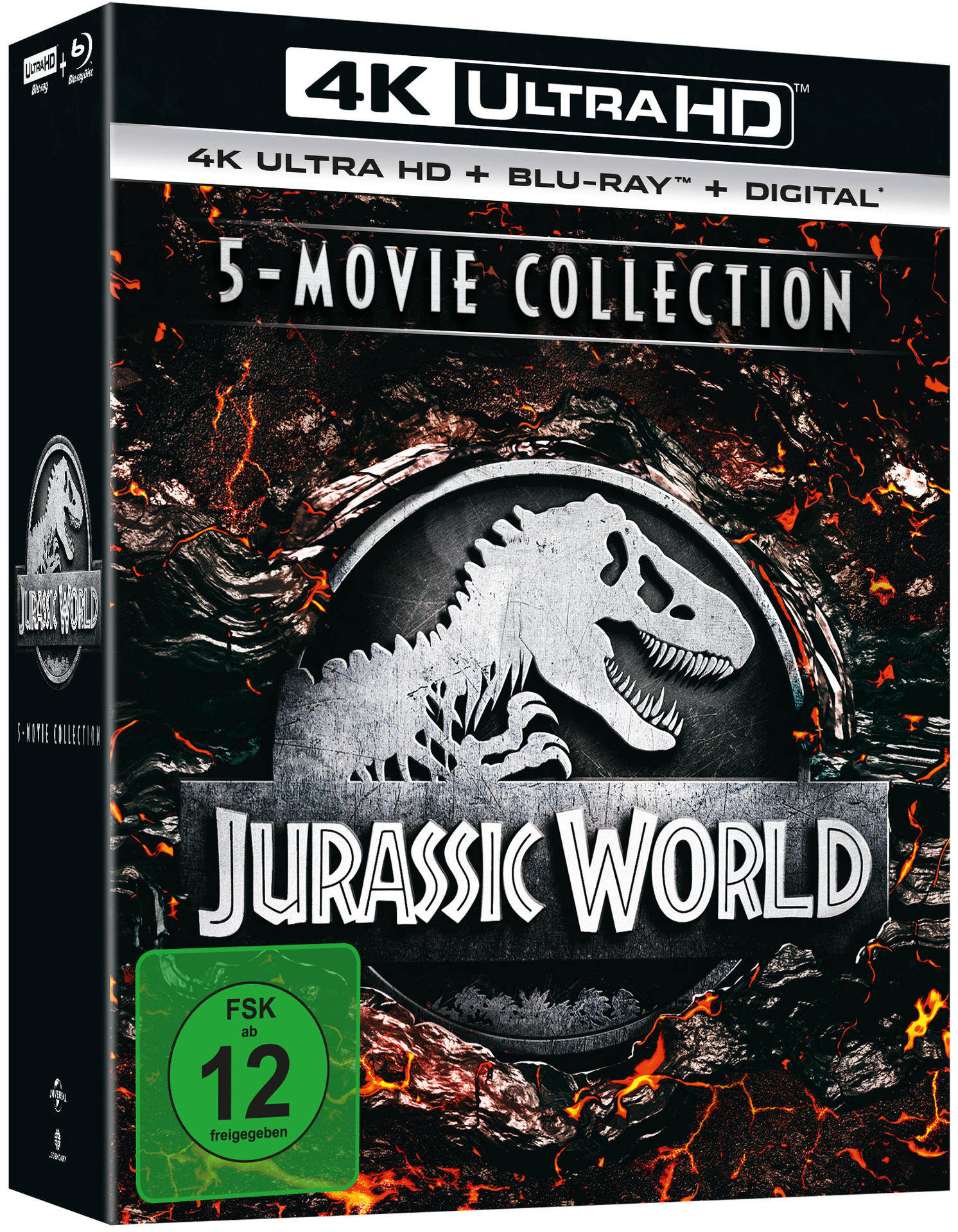 Eine DVD-Box-Set der Jurassic World-Filme. Das Cover zeigt einen Dinosaurier und den Titel.