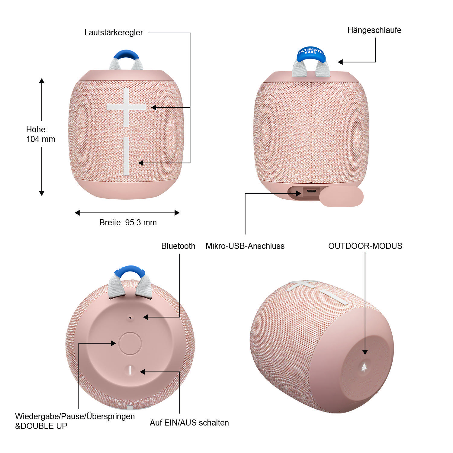 ULTIMATE EARS Wonderboom 2 Bluetooth Lautsprecher, Pink, Wasserfest