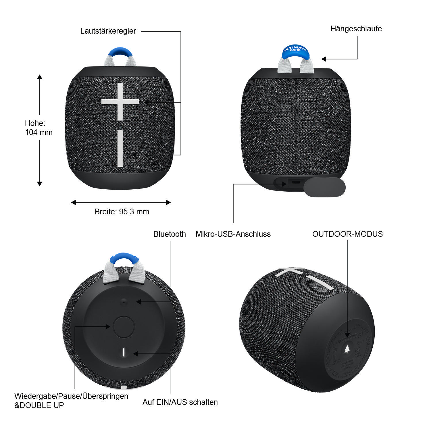 ULTIMATE EARS Wonderboom 2 Bundle Bluetooth Lautsprecher, Deep Space Black, Wasserfest