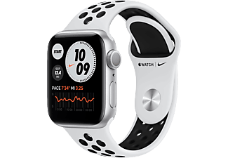 APPLE Watch Nike Series 6 (GPS) 40 mm - Montre intelligente (130 - 200 mm, Fluoroélastomère, Argent/Platine pur/Noir)