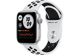 APPLE Watch Nike Series 6 (GPS) 40 mm - Smartwatch (130 - 200 mm, Fluorelastomer, Silber/Pure Platinum/Schwarz)