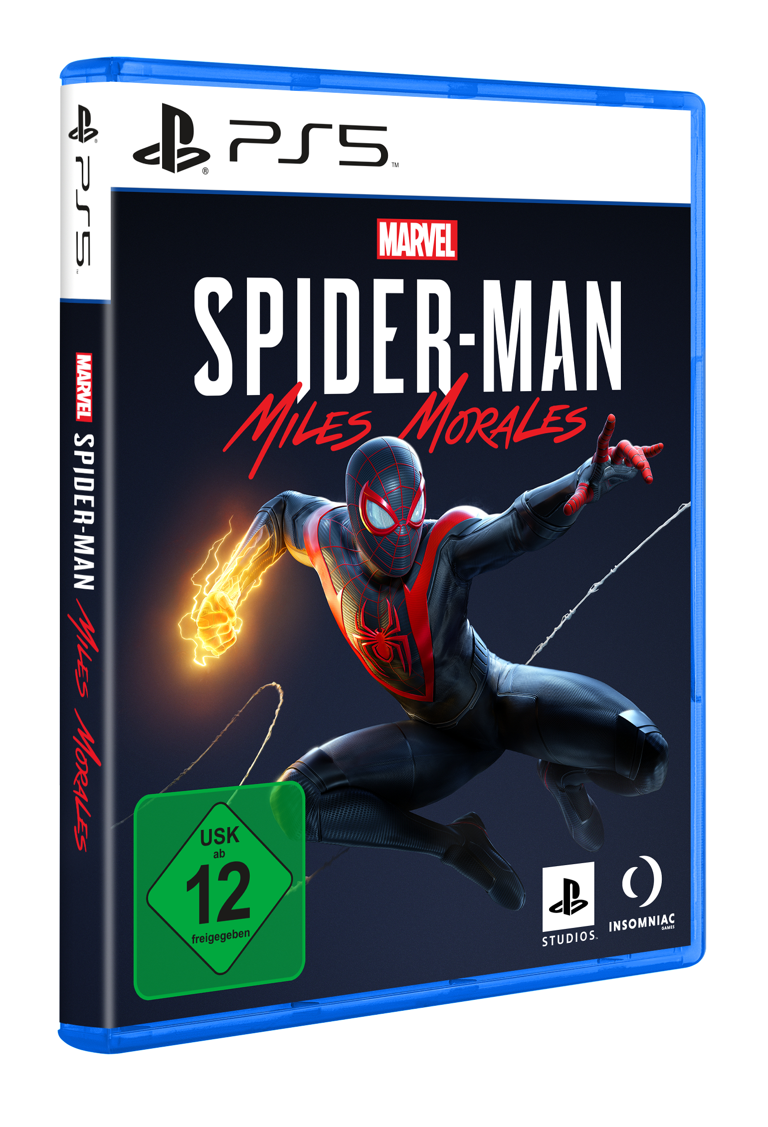Spider-Man Miles Morales PS5-Spielhülle. Spider-Man in Aktion.