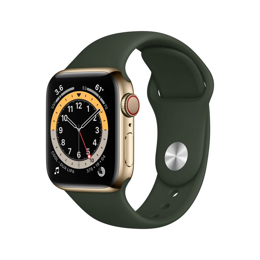 Apple Watch Series 6 gps cellular 40 mm caja acero inoxidable en oro correa deportiva verde chipre talla 40mm reloj inteligente