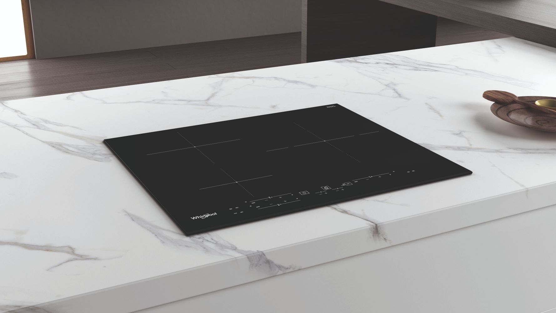 Encimera - Whirlpool WS B2360 BF, Inducción, 3 zonas, 9 niveles, Eléctrica, Biselado frontal, Negro