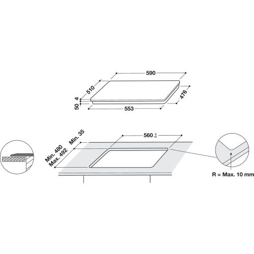 Encimera - Whirlpool WS B2360 BF, Inducción, 3 zonas, 9 niveles, Eléctrica, Biselado frontal, Negro