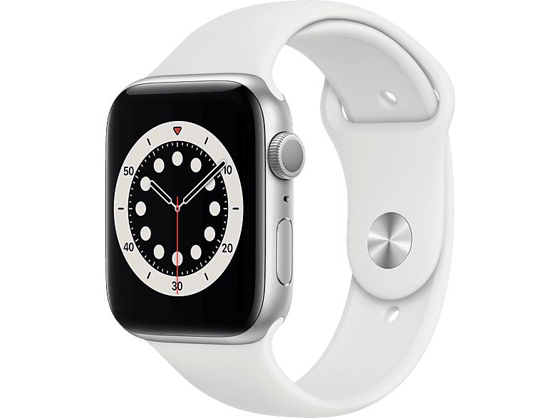 Apple Watch Series 6 44mm Zilver Aluminium / Witte Sportband