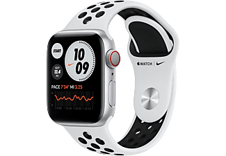 APPLE Watch Nike Series 6 (GPS + Cellular) 40 mm - Smartwatch (130 - 200 mm, Fluoroelastomero, Argento/Platino/Nero)