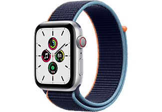 APPLE Watch SE (GPS + Cellular) 44 mm - Montre intelligente (140 - 220 mm, Nylon tissé, Argent/Marine intense)