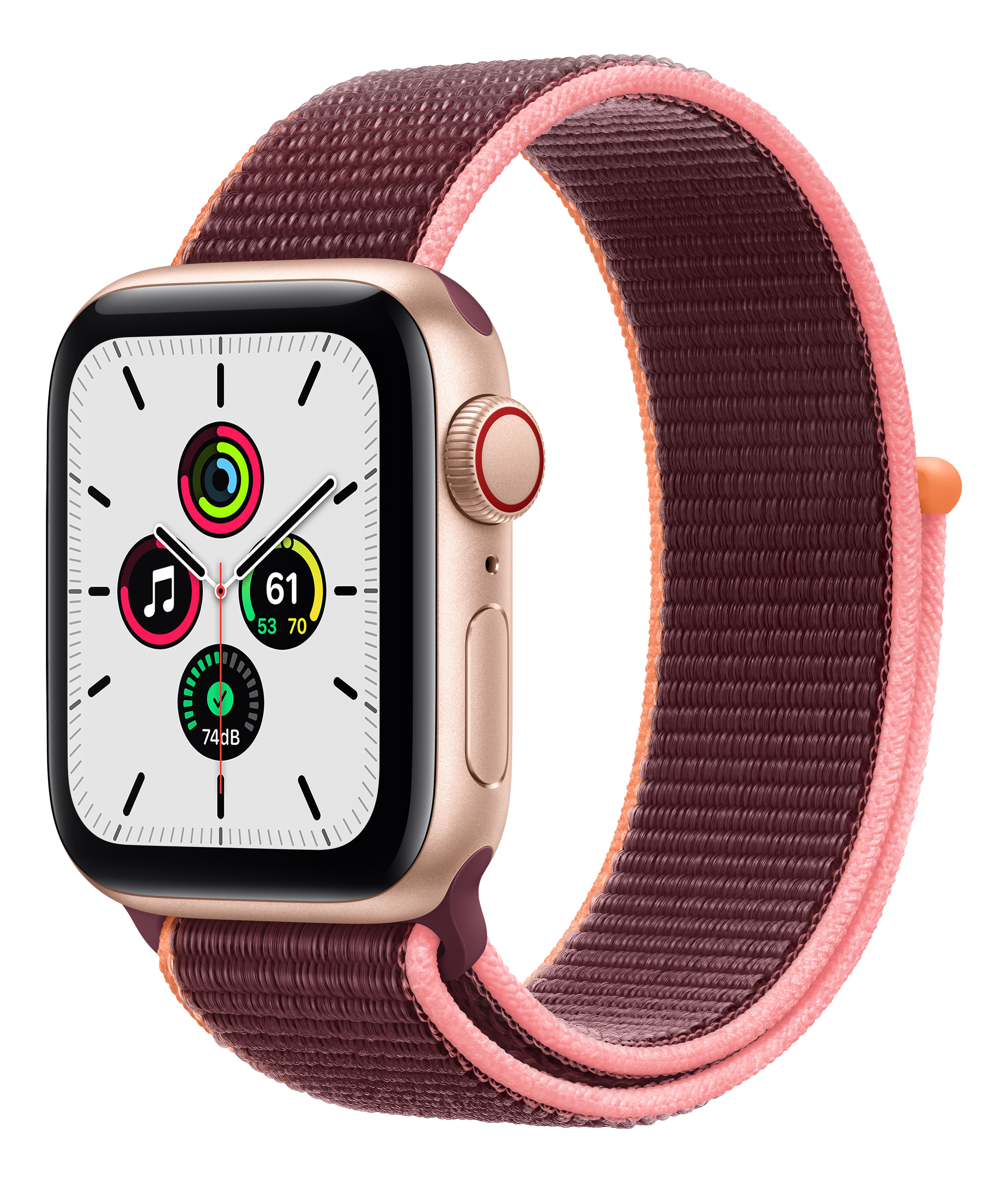 APPLE Watch SE (GPS + Cellular) 40 mm - Smartwatch (130 - 200 mm, Gewebtes Nylon, Gold/Pflaume)