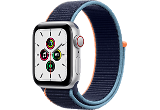 APPLE Watch SE (GPS + Cellular) 40 mm - Montre intelligente (130 - 200 mm, Nylon tissé, Argent/Marine intense)