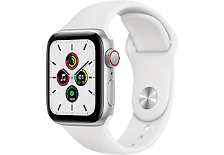 APPLE Watch SE (GPS + Cellular) 40 mm - Smartwatch (130 - 200 mm, Fluorelastomer, Silber/Weiss)