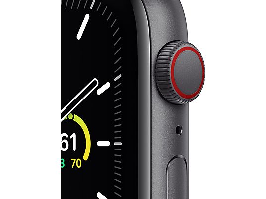 APPLE Watch SE (GPS + Cellular) 44 mm - Montre intelligente (140 - 220 mm, Nylon tissé, Gris sidéral/Charbon)