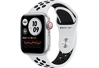 APPLE Watch Nike SE (GPS + Cellular) 40 mm - Montre intelligente (130 - 200 mm, Fluoroélastomère, Argent/Platine pur/Noir)