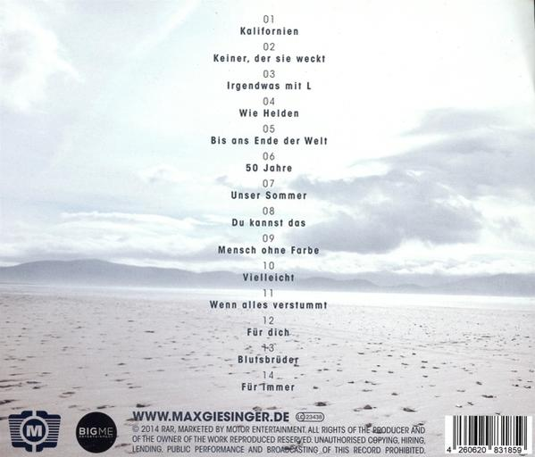 CD-Cover mit einer Titelliste auf weißem Hintergrund und Landschaftsbild am unteren Rand.