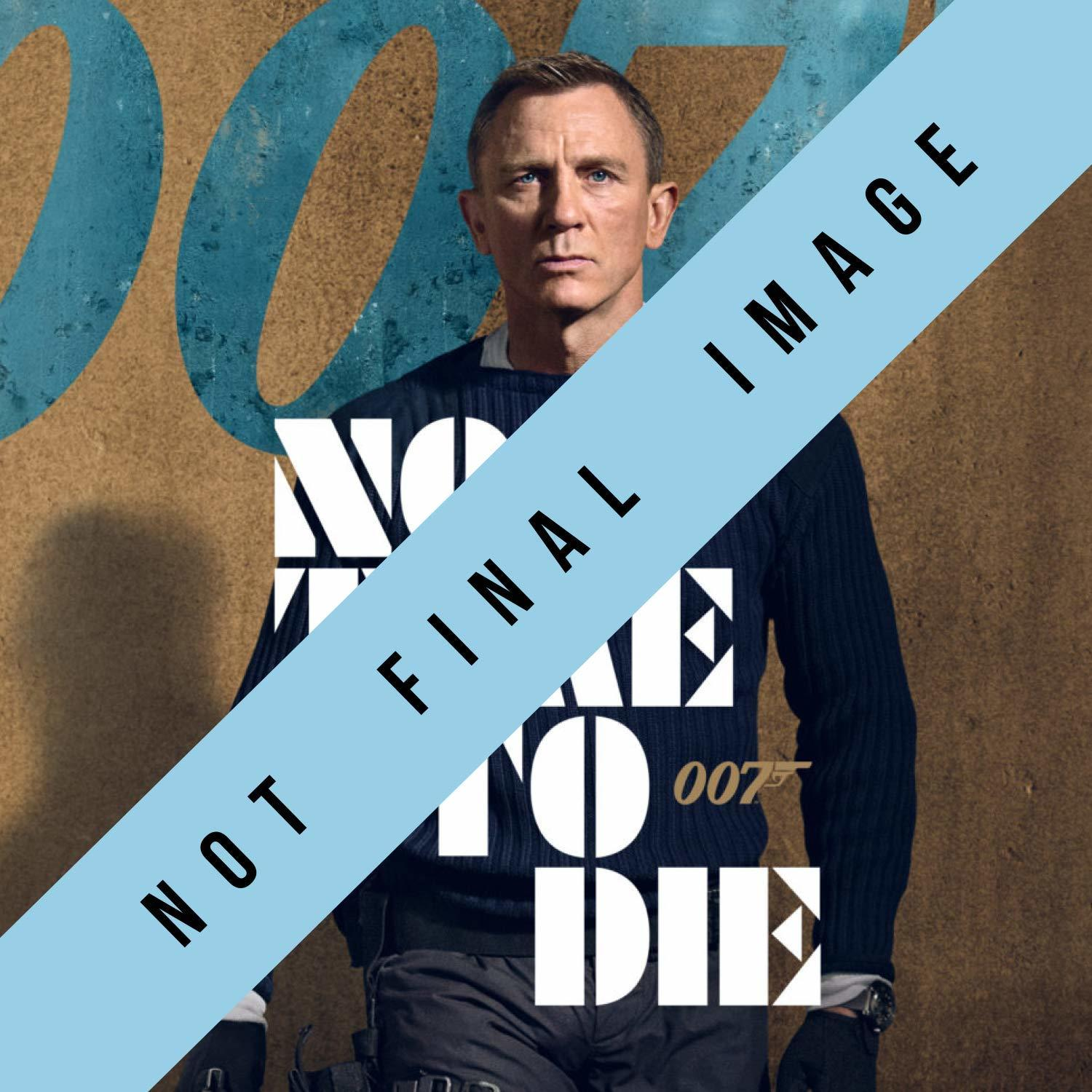 A 'Nincs idő meghalni' posztere. Daniel Craig, kék szalaggal a képen.
