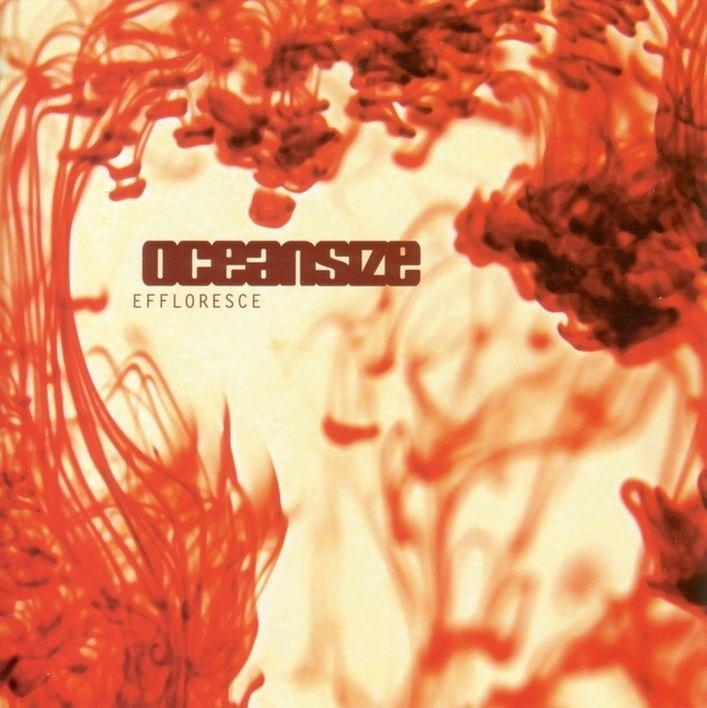 Albumcover mit orangefarbenen abstrakten Formen und Text: Oceansize, Effloresce.