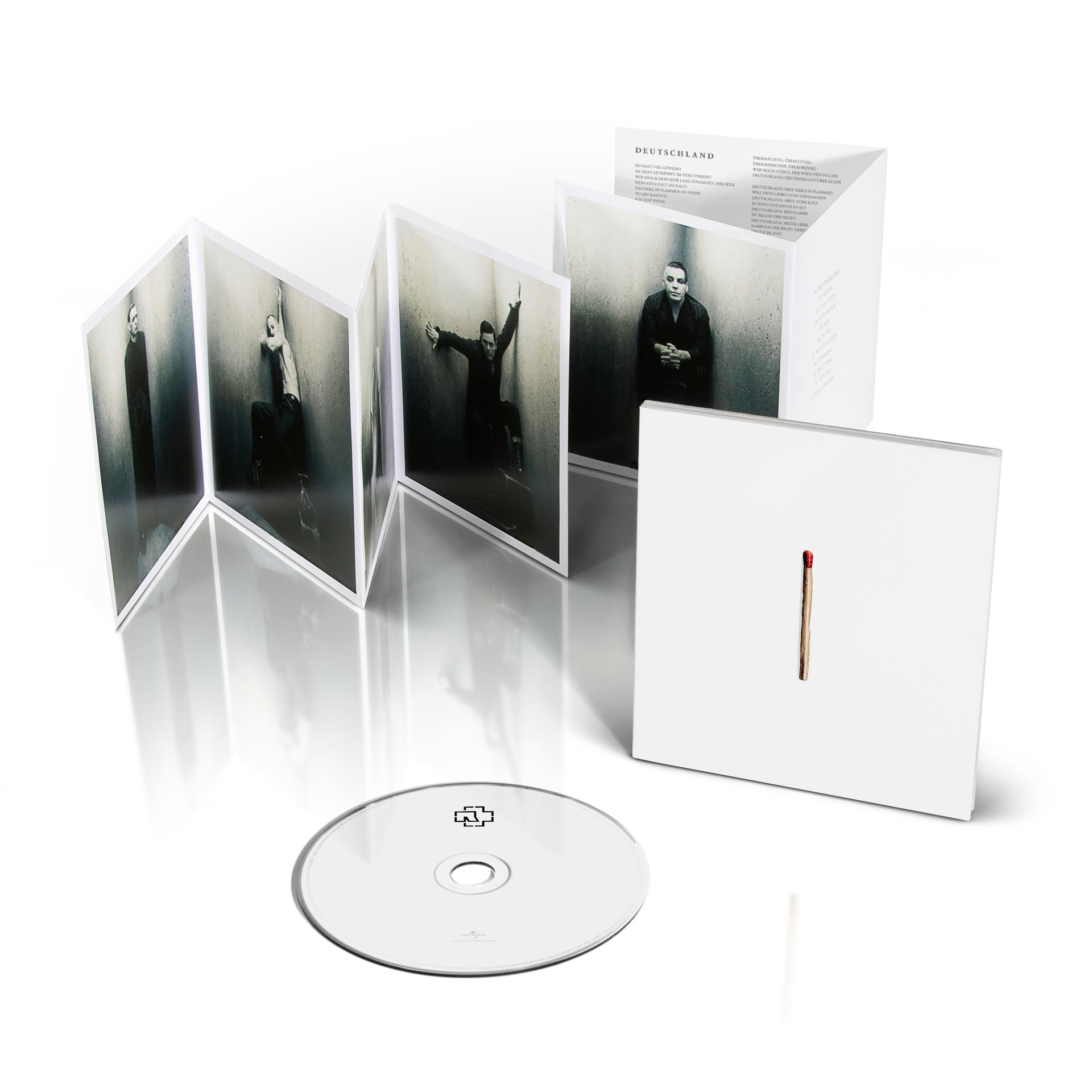 Fehér albumborító CD-vel és gyufával.