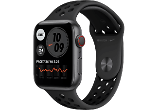 APPLE Watch Nike Series 6 (GPS + Cellular) 44 mm - Montre intelligente (140 mm  - 220 mm, Fluoroélastomère, Gris sidéral/Anthracite/Noir)