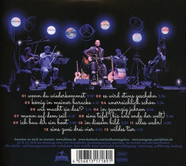Rückseite einer CD mit Jon Flemming Olsen, Band und Songtiteln.