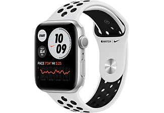 APPLE Watch Nike Series 6 (GPS) 44 mm - Montre intelligente (140 - 220 mm, Fluoroélastomère, Argent/Platine pur/Noir)
