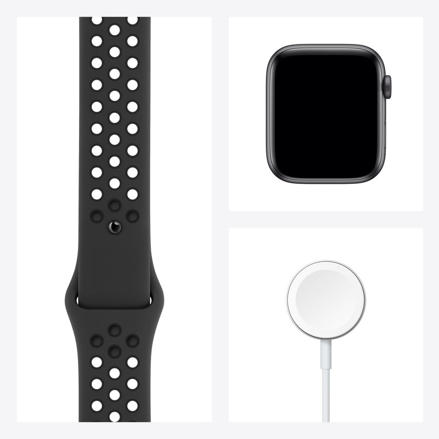 Apple Watch Nike SE, GPS, 44 mm, Caja de aluminio en gris espacial, Correa Nike Sport antracita/negro