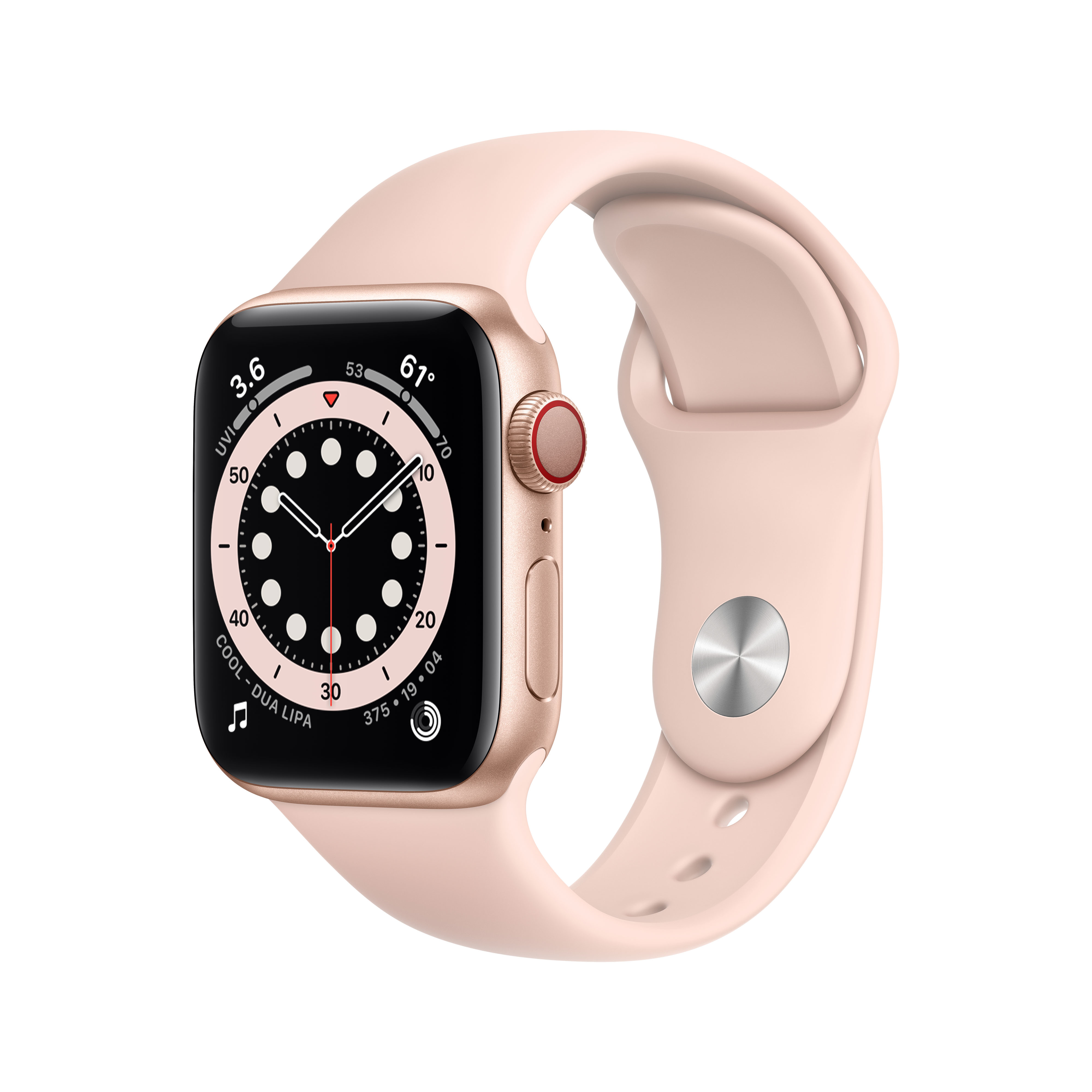 APPLE Watch Series 6 GPS + Cell, 40mm Aluminiumgehäuse Gold, Sportarmband, Sandrosa