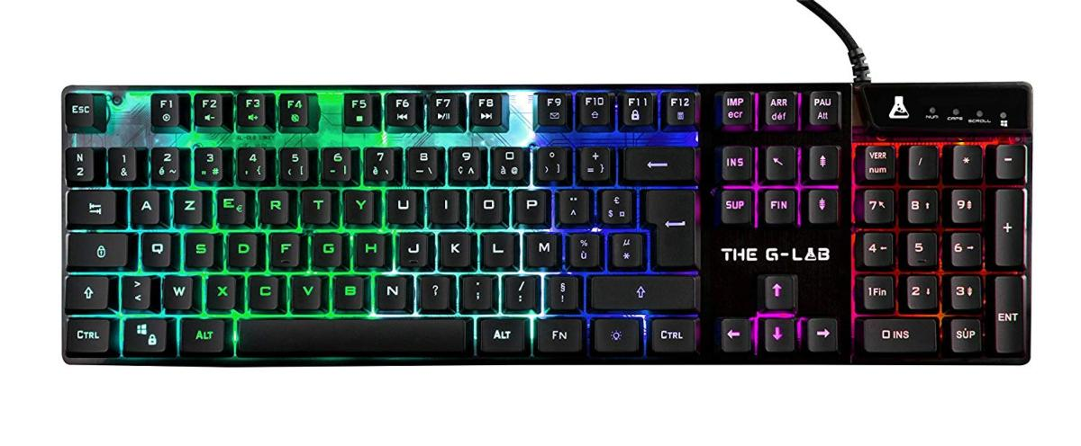 Teclado gaming - The G-Lab Keyz-Iridium, Membrana RGB, Qwerty, Retroiluminado, Negro