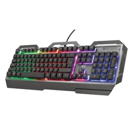 Teclado gaming - Trust GXT 856 TORAC, USB, Iluminación RGB, Anti-ghosting, 12 teclas multimedia, Negro