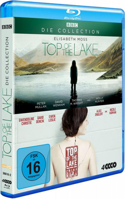 Blu-ray-Hülle für Top of the Lake. Das Cover zeigt eine Frau und eine Seeszene. Blaue Farbe.
