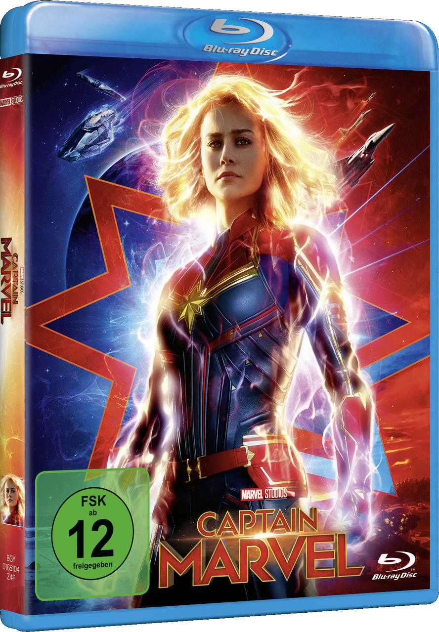 Blu-ray-Cover des Films "Captain Marvel" mit der Hauptfigur.