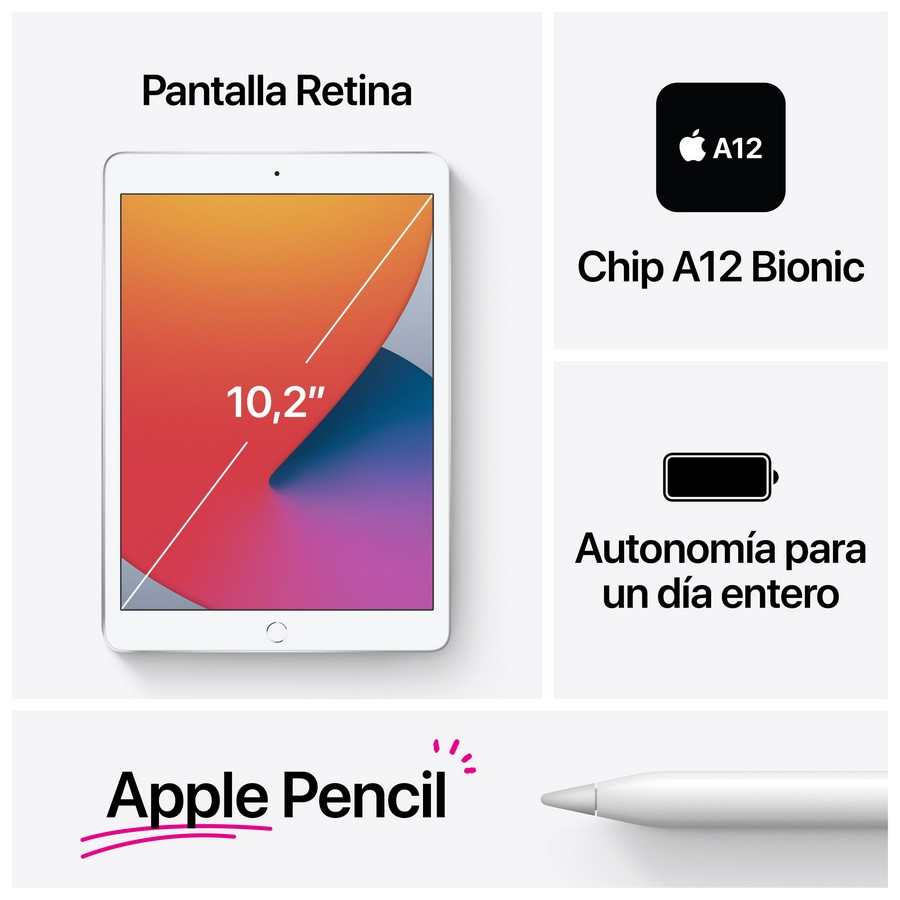 Apple iPad (2020 8ª gen), 32 GB, Gris espacial, 10.2 ", WiFi, Retina, Chip A12 Bionic, iPadOS 14