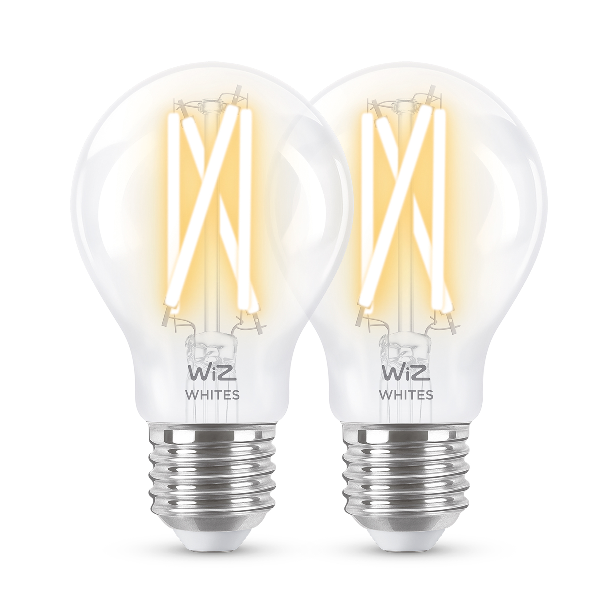 Bombilla inteligente - WIZ Filamento Vintage A60, 60W, E27, 806 lm, Pack de 2, Alexa, Siri, 2700-6500K, Blanco