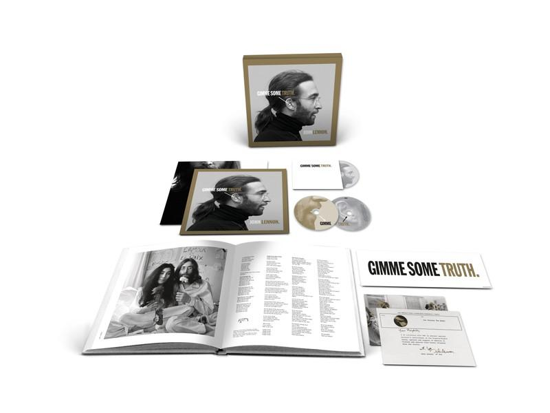 John Lennon Gimme Some Truth box set. Fényképeket, lemezeket és egy könyvet tartalmaz.