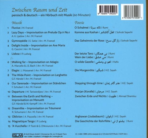 CD-Cover mit persischem und deutschem Liedtext. Titel umfassen Musik & Poesie.