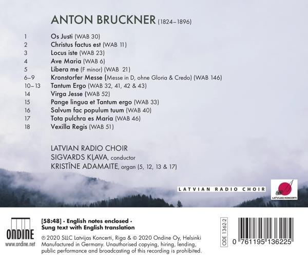 Die Rückseite einer CD-Hülle mit Text über Anton Bruckner und den Lettischen Radiochor.