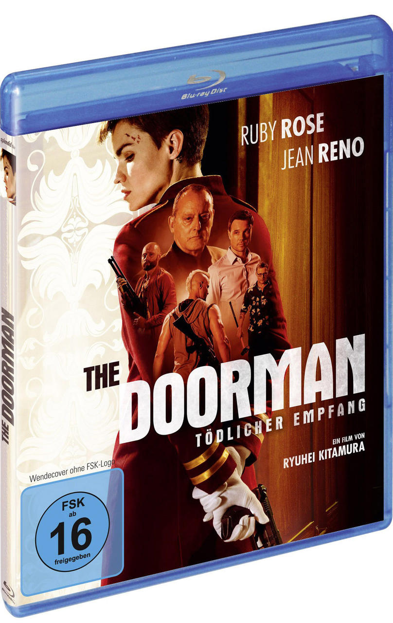 Blu-ray-Disc-Cover für „The Doorman“ mit Ruby Rose und Jean Reno.