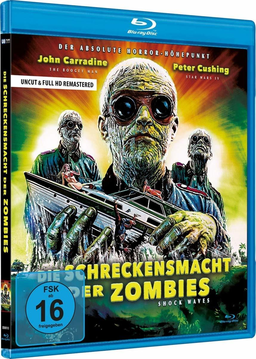 Blu-ray-Box-Art mit Zombies, Boot und Mann mit Sonnenbrille.