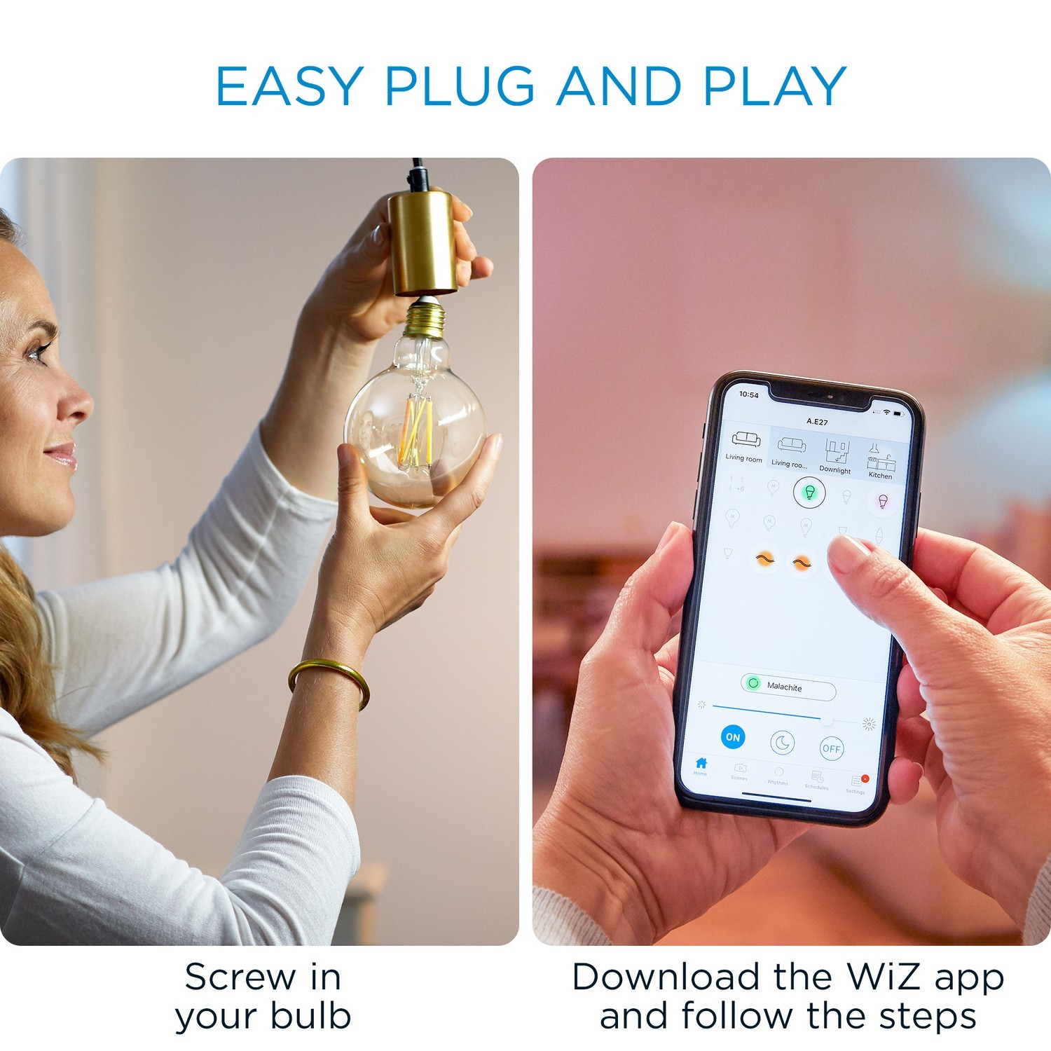 Bombilla inteligente - Wiz Whites WF-BT 60 G95, 60W, WiFi, Luz regulable, Sin HUB, LED, Control de voz, App