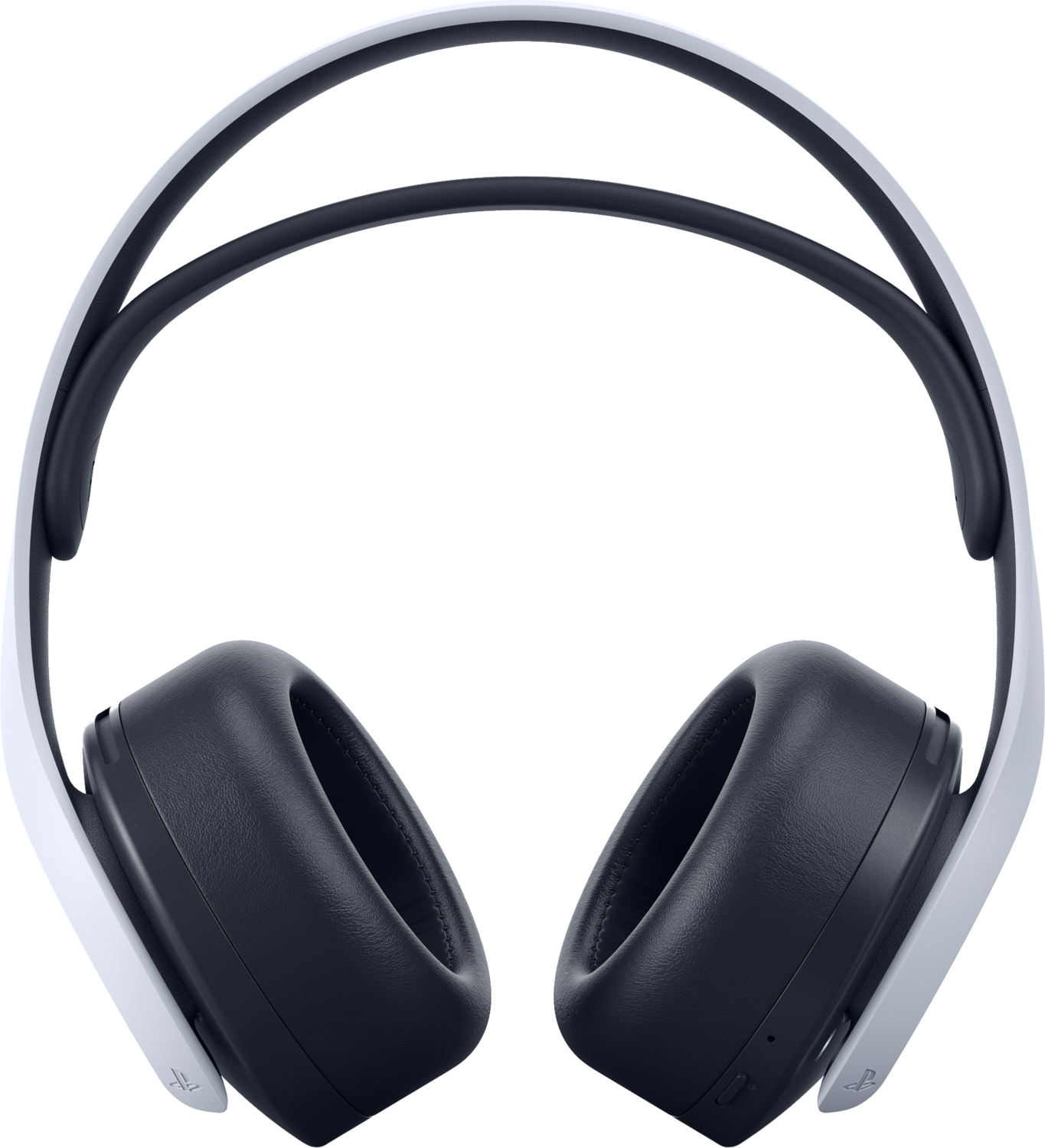 Over-ear koptelefoon met witte en donkerblauwe kleuren. Het ontwerp heeft een gebogen hoofdband en grote oorschelpen.