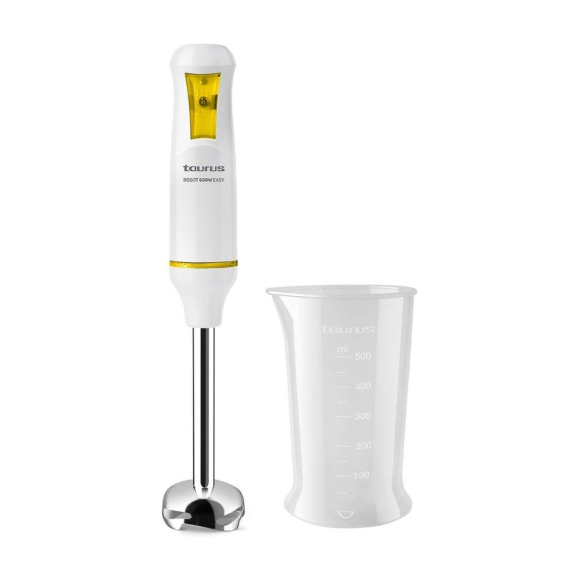 Batidora de mano - Taurus Robot 600 Easy, 600W, 1 Velocidad, Vaso medidor 500 ml, Blanco