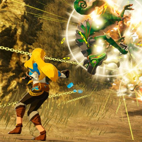 Un personaje en una escena de juego, luchando contra un enemigo gigante con efectos de energía y armas.