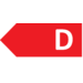 Rotes Energieeffizienzlabel, ein weißer Buchstabe D ist abgebildet.