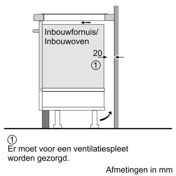 Diagram showing dimensions of a built-in oven/microwave unit.