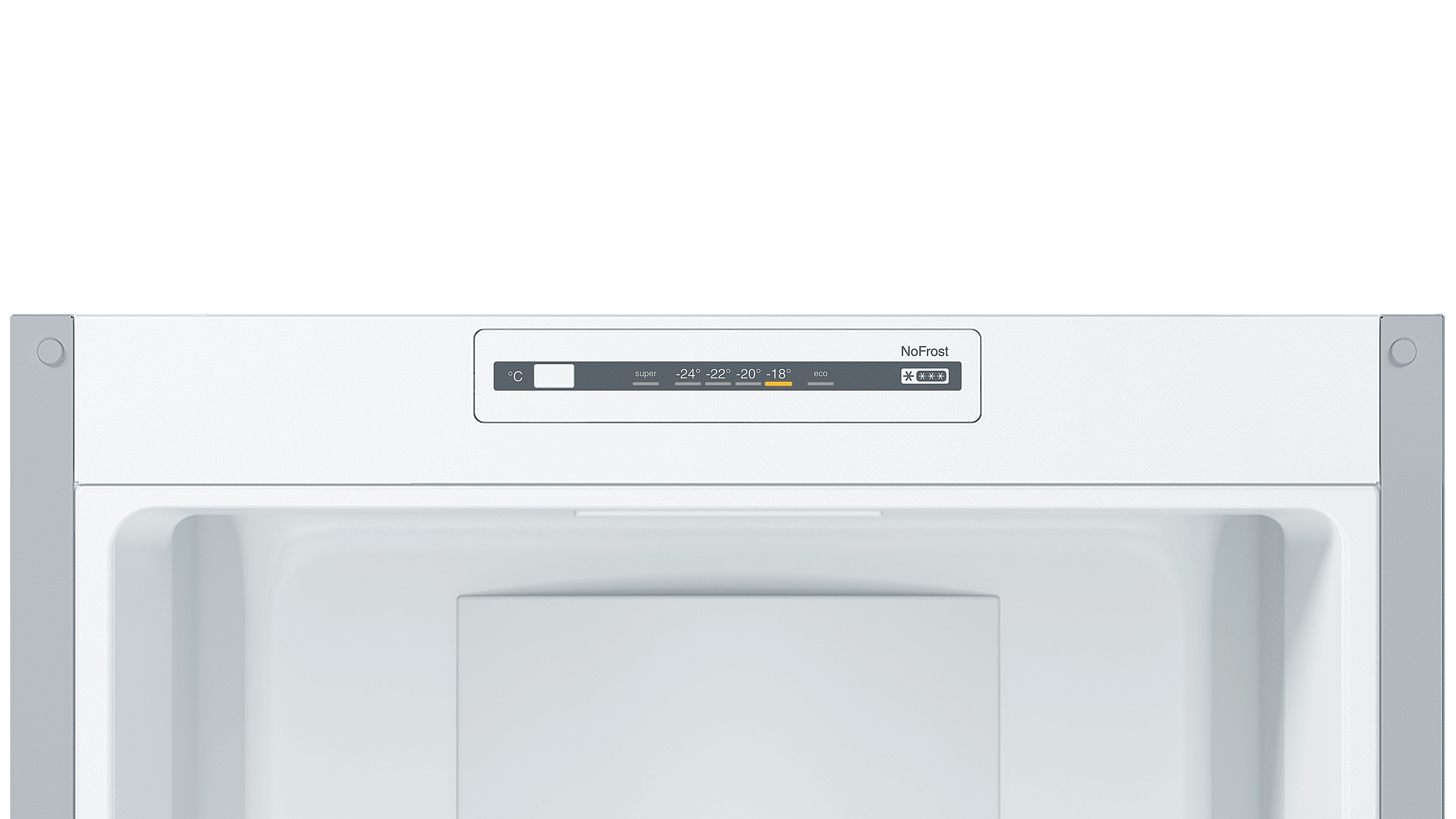Nahaufnahme eines Kühlschrank-Anzeigefelds mit Temperatureinstellungen.