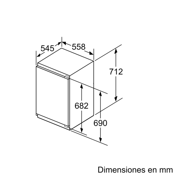 Un diagrama con dimensiones en milímetros para un electrodoméstico de cocina.
