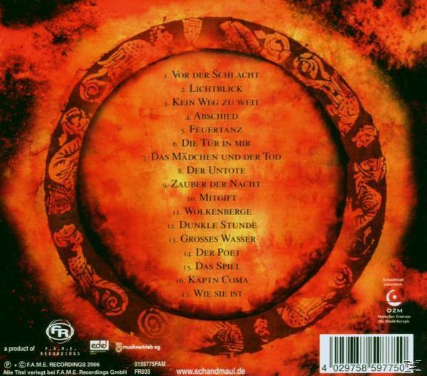 Albumcover mit kreisförmigem Design in Orange- und Schwarztönen.