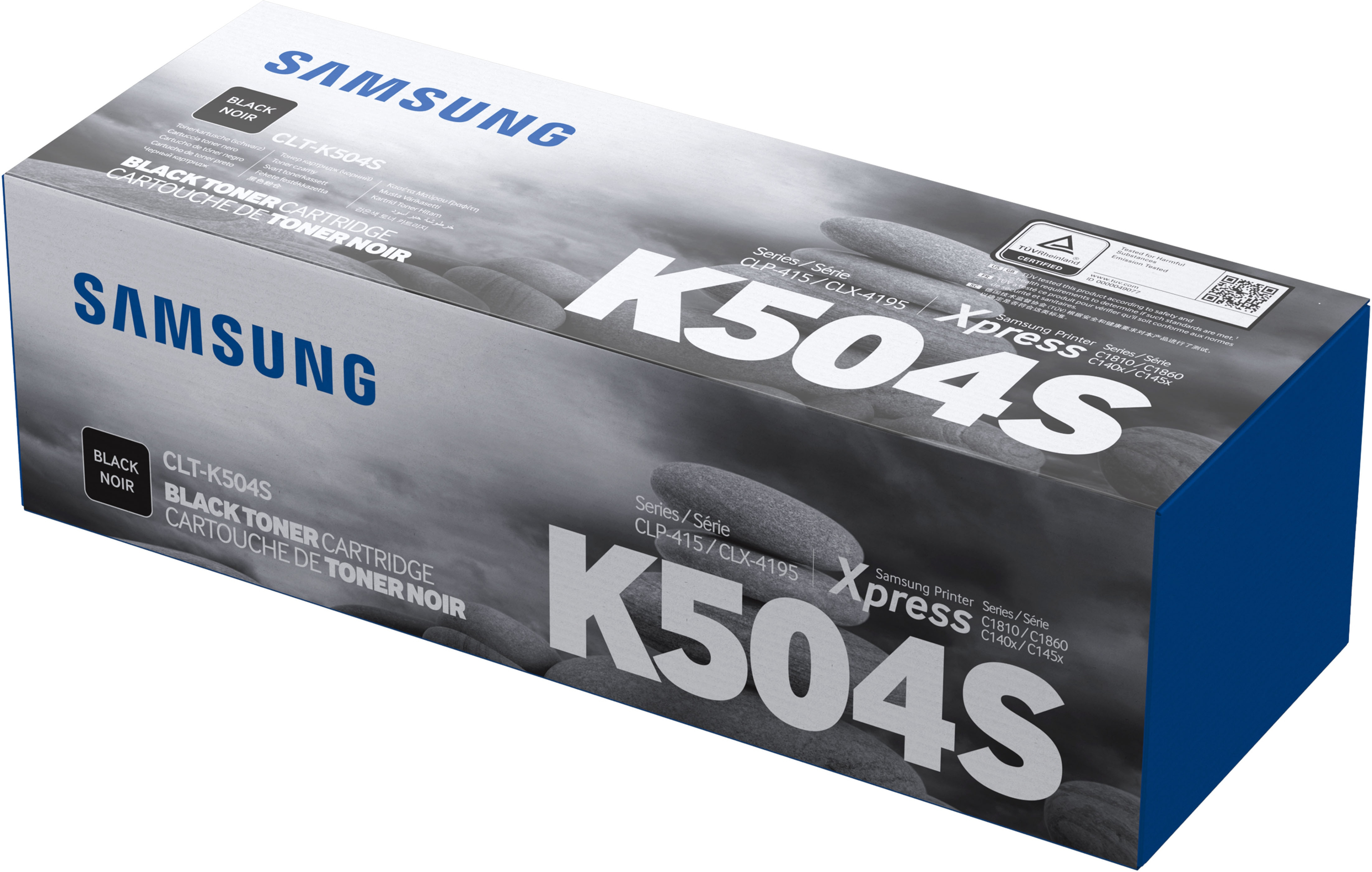 Samsung K504S schwarze Tonerkartuschenbox mit steinartigem Muster.