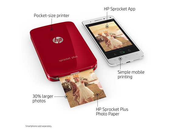 Impresora fotográfica - HP Sprocket Plus, Bluetooth, ZINK, Impresión sin tinta, Compacta, Negro