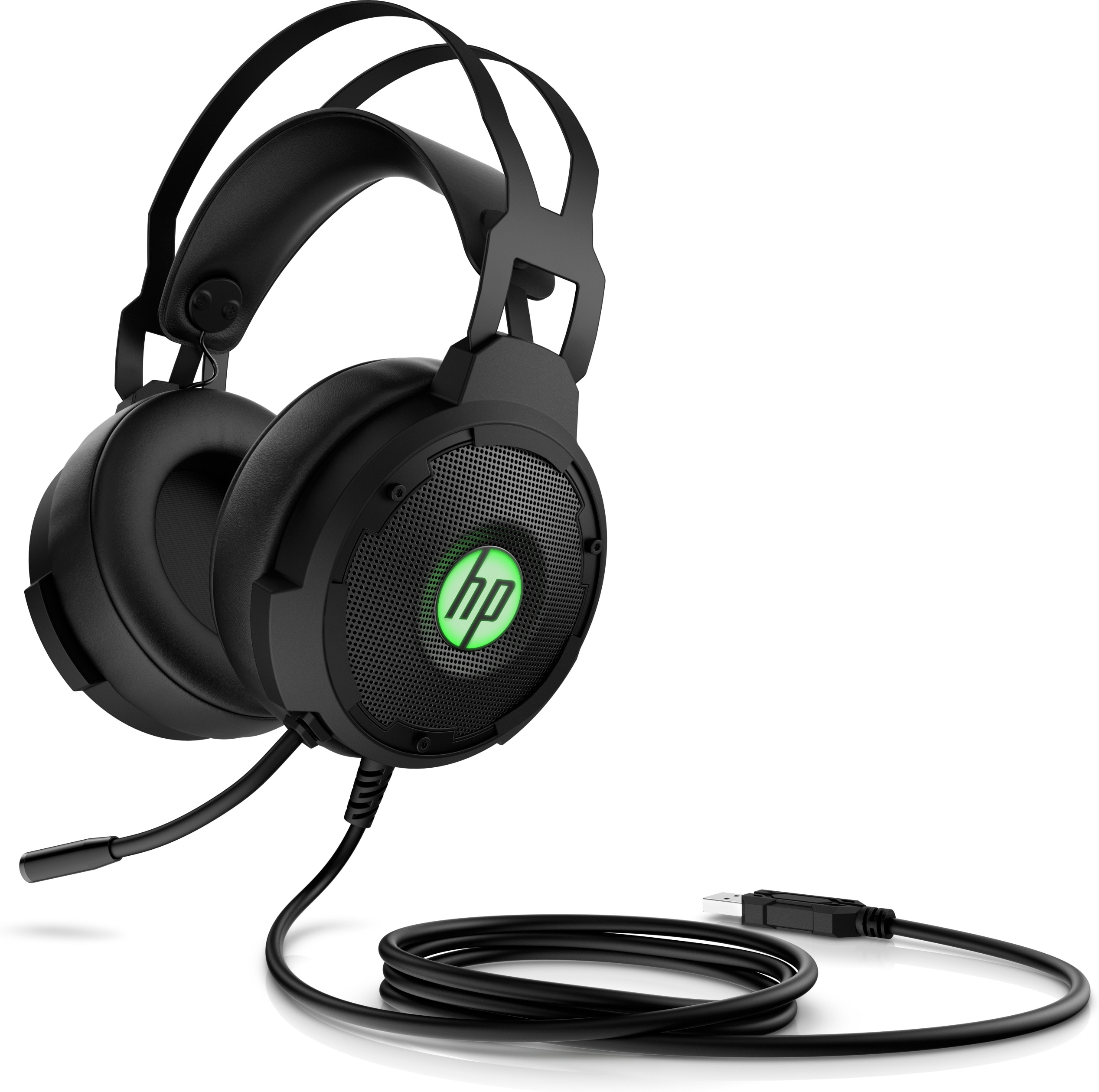 Auriculares gaming - HP Pavilion 600, Sonido envolvente 7.1, LED, Micrófono, Verde y negro