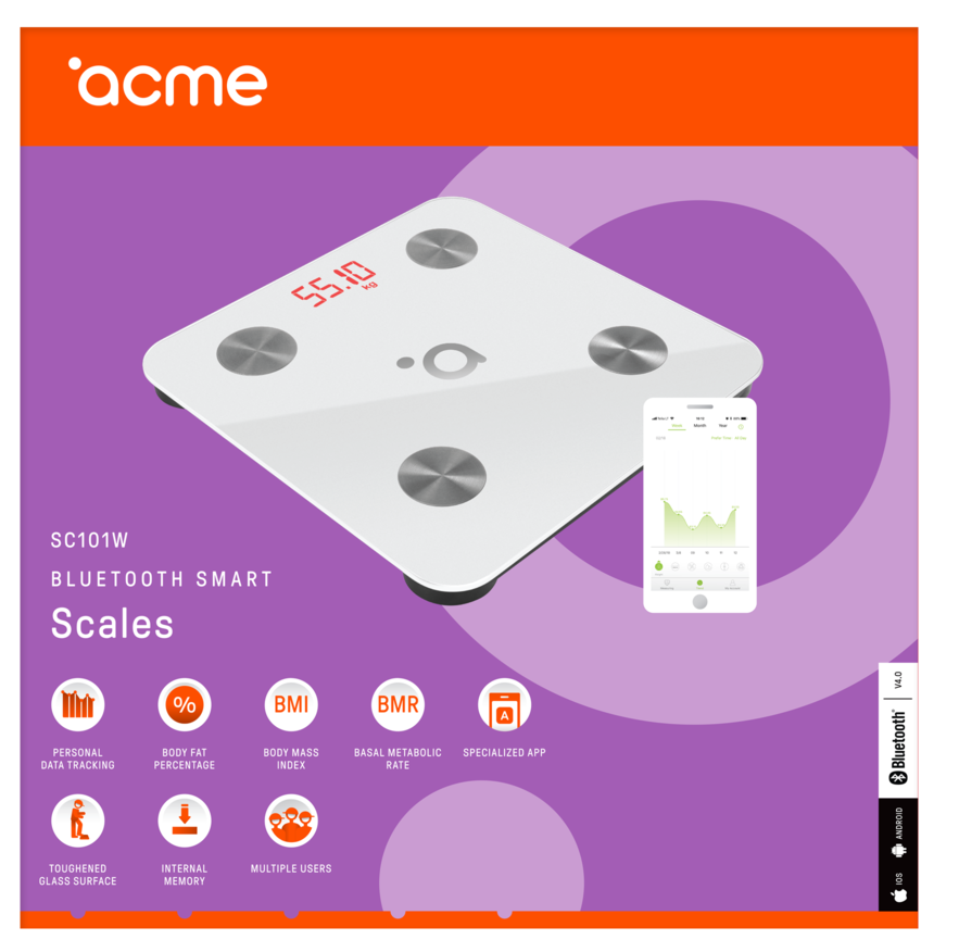 ACME SC101 SMART SCALE okos személymérleg, fehér